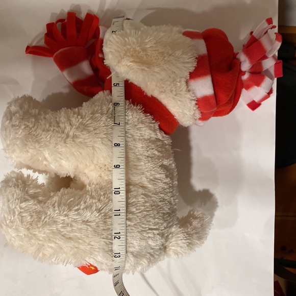 GITZY Valentines Day Plush White Toy Dog Puppy Red Beanie Scarf Brown Nose - Picture 2 of 14